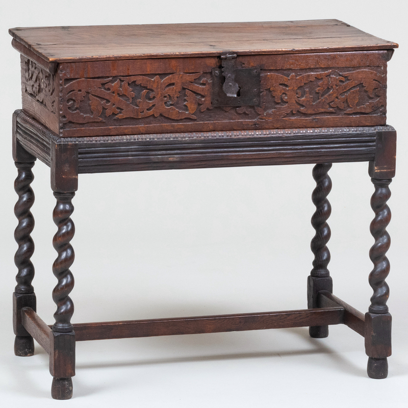 Appraisal: CHARLES II CARVED OAK DOCUMENT BOX ON A LATER STAND