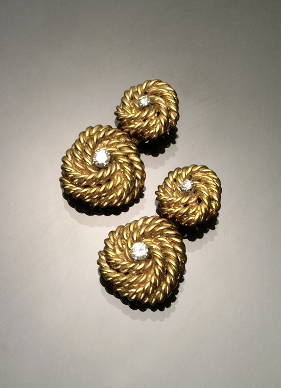 Appraisal: Pair of -Karat Yellow-Gold and Diamond Knot-Form Cuff Links Each