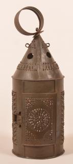 Appraisal: th Century punched Tin Candle Lantern Nice punched design h