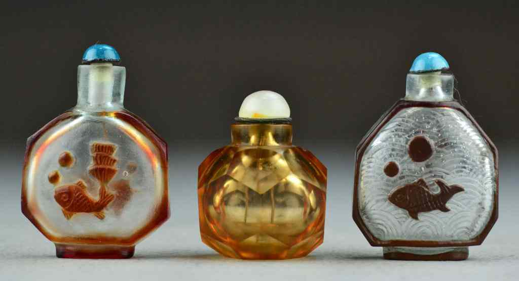 Appraisal: Chinese Glass Snuff Bottles And Glass Paper WeTo include two