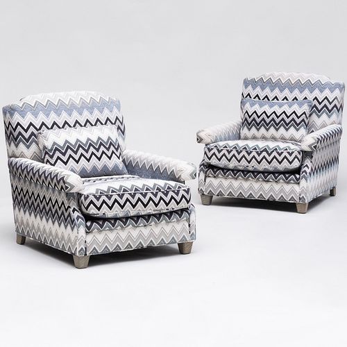 Appraisal: PAIR OF CUSTOM UPHOLSTERED CLUB CHAIRS DESIGNED BY STEVEN GAMBREL