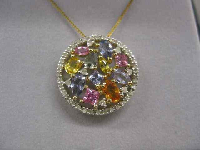 Appraisal: Multi-Color Sapphire Diamond Pendant by Levian carats total '' diameter