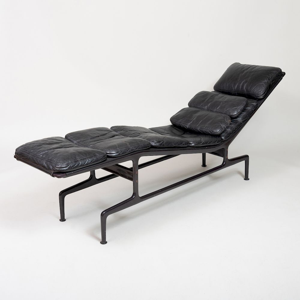 Appraisal: Eames Coated Metal and Leather 'Billy Wilder' Chaise With two