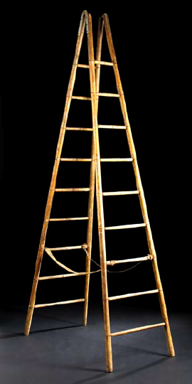 Appraisal: Provincial Oak Library Ladder mid- th century of hinged graduated