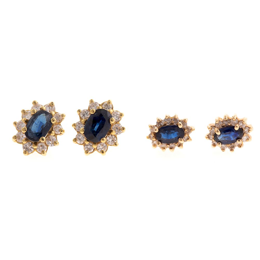 Appraisal: Two Pairs of Sapphire Diamond Earrings in K K yellow