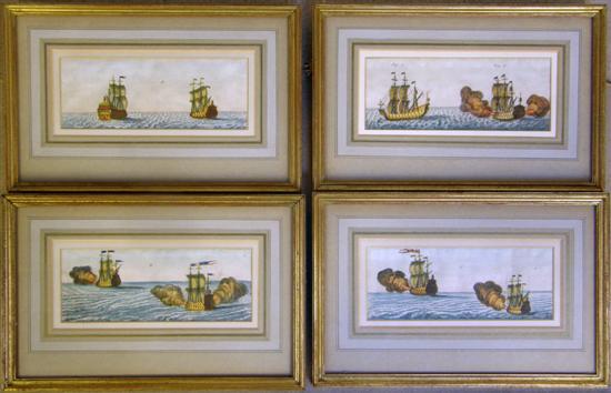 Appraisal: Set of four hand-coloured prints of a sea battle th