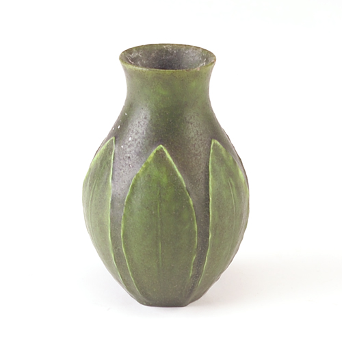 Appraisal: GRUEBY Fine bulbous vase with tooled and applied leaves covered