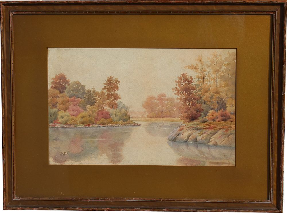 Appraisal: Signed th C Autumnal Watercolor Signed th C Autumnal River