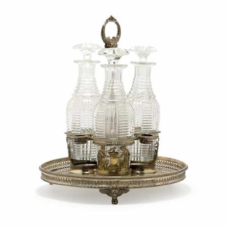 Appraisal: Empire Silver and Molded Glass Cruet Set Estimate -