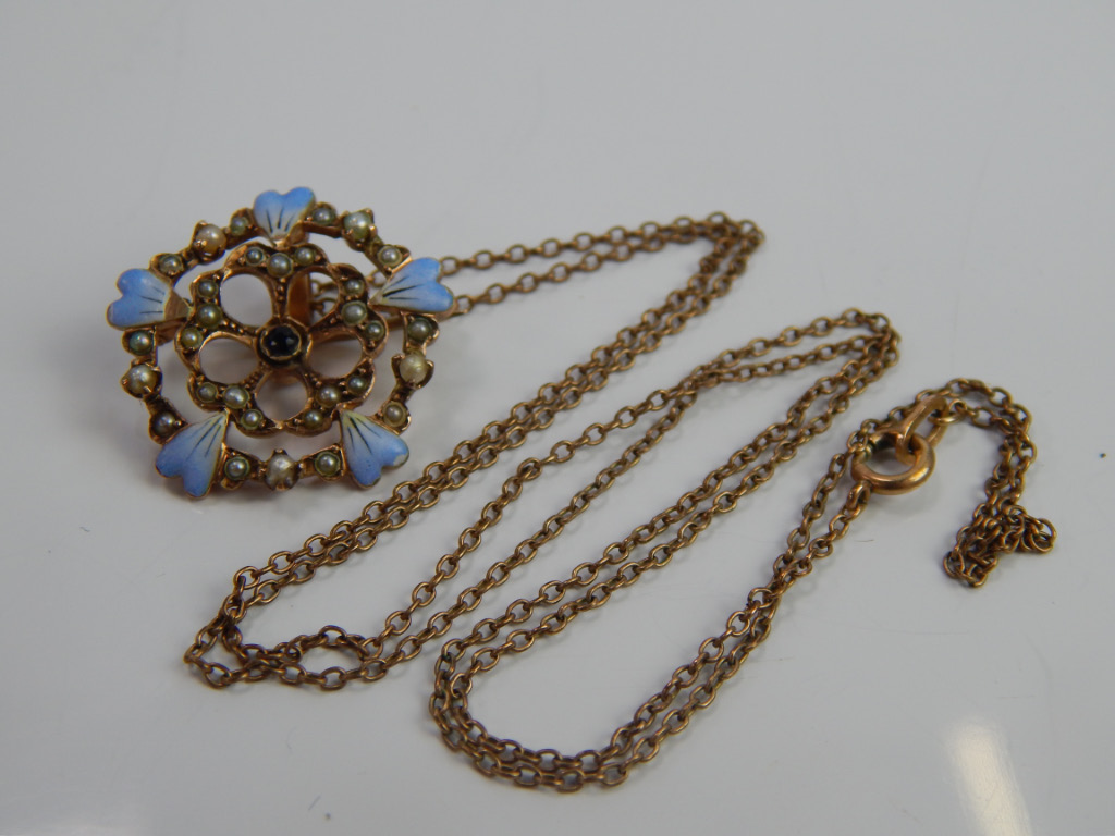 Appraisal: A decorative pendant and chain the pendant with enamel painted