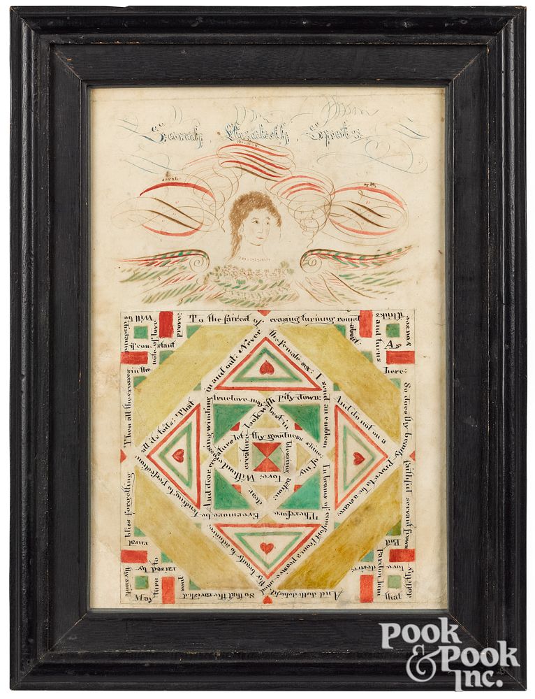 Appraisal: Pennsylvania fraktur lovers knot Pennsylvania ink and watercolor fraktur lovers