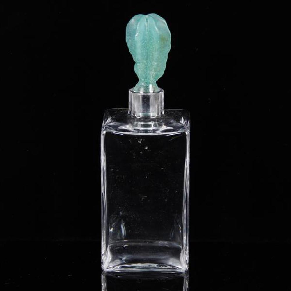 Appraisal: DAUM FRANCE SQUARE GLASS DECANTER WITH GREEN PATE DE VERRE