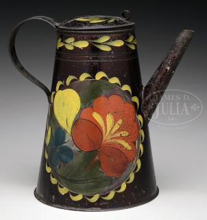 Appraisal: FINE DECORATED TOLE COFFEE POT FINE DECORATED TOLE COFFEE POT