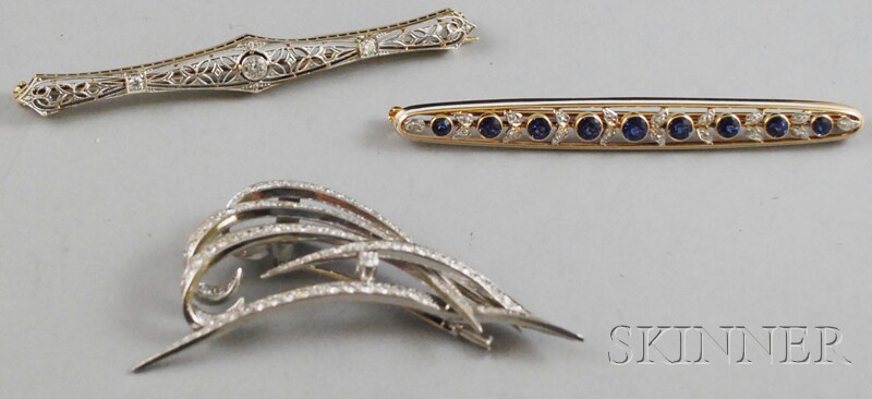 Appraisal: Three Diamond Brooches a platinum and diamond spray brooch and