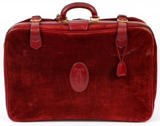 Appraisal: CARTIER RED LEATHER AND SUEDE SUITCASE CARTIER RED LEATHER AND