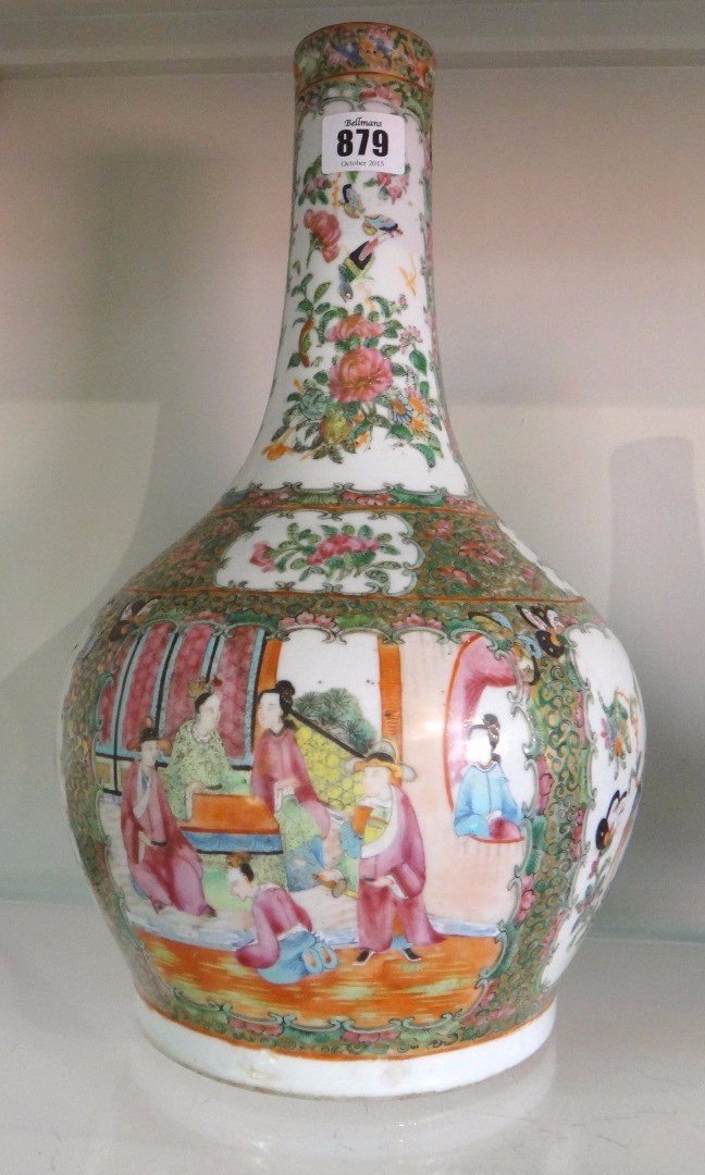 Appraisal: A Canton famille-rose bottle vase th century painted with panels