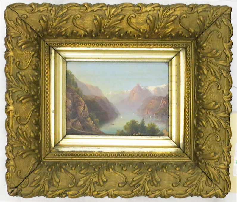 Appraisal: FRAMED OIL ON BOARD OF A CONTINENTAL LANDSCAPE featuring snow