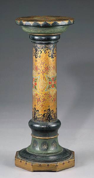 Appraisal: A polychrome parcel gilt and ebonized pedestal late th century