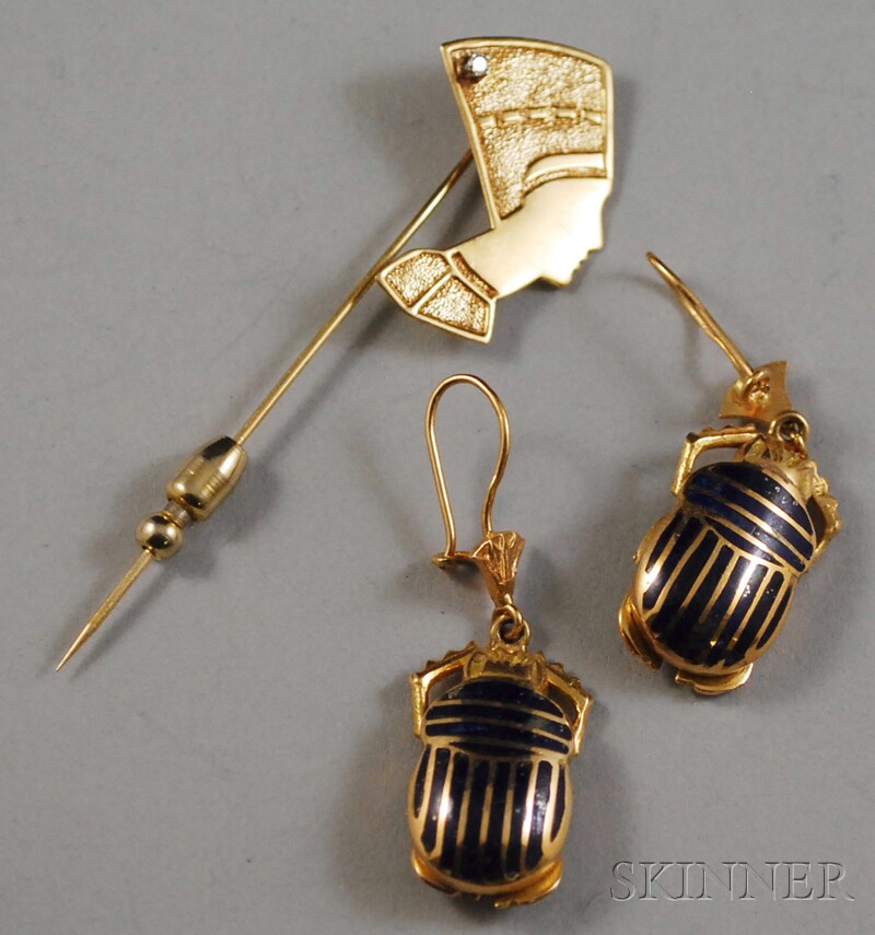 Appraisal: Two Egyptian Revival Gold Jewelry Items a kt gold and