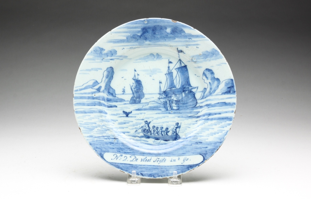 Appraisal: DELFT PLATE Late th century Blue and white sailing ships