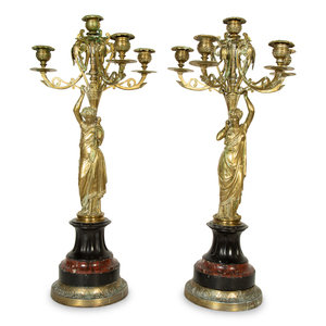 Appraisal: A Pair of French Gilt Bronze and Marble Six-Light Candelabra