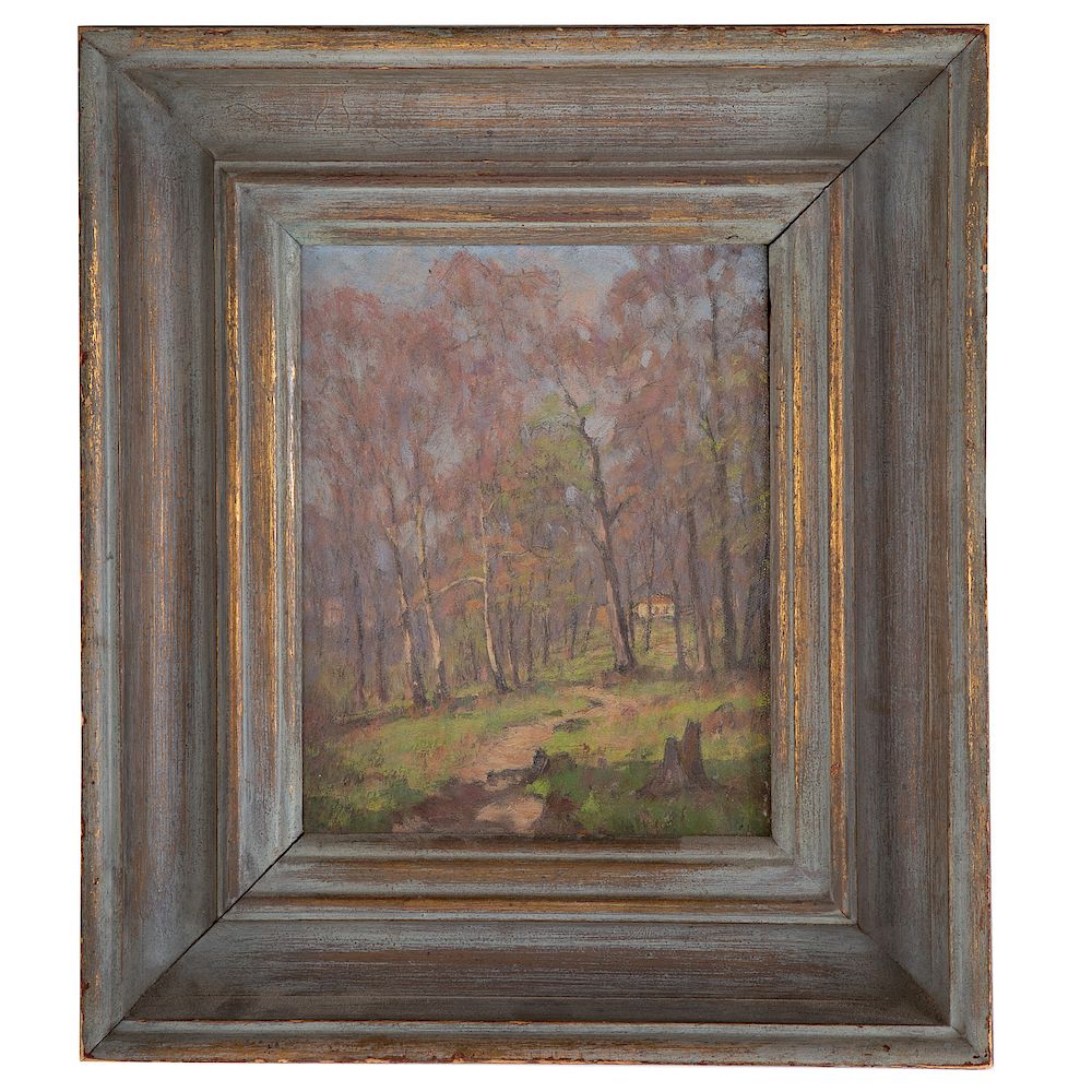 Appraisal: American Impressionist th c Grove of Trees Oil on cardboard