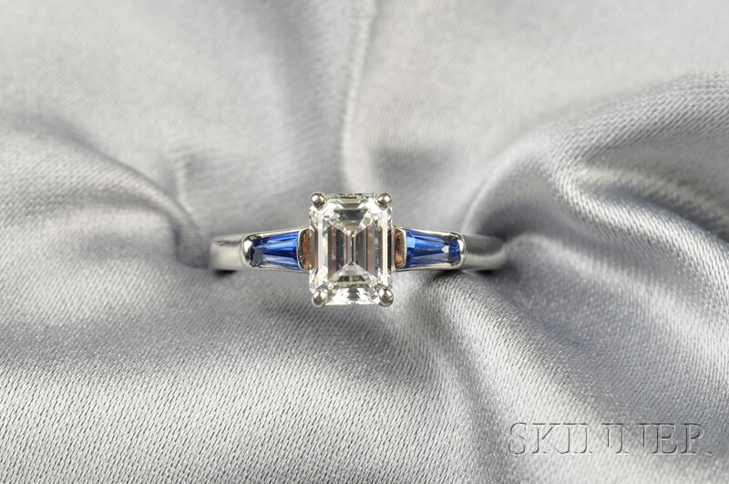 Appraisal: Platinum and Diamond Solitaire Tiffany Co set with an emerald-cut