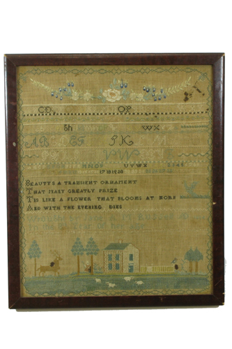 Appraisal: AN AMERICAN TH CENTURY SAMPLER AND CHIPPENDALE STYLE MIRROR The