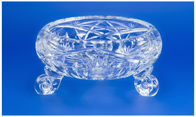 Appraisal: Crystal Cut-Glass Good Quality Fruit Bowl Supported On Three Scrolled