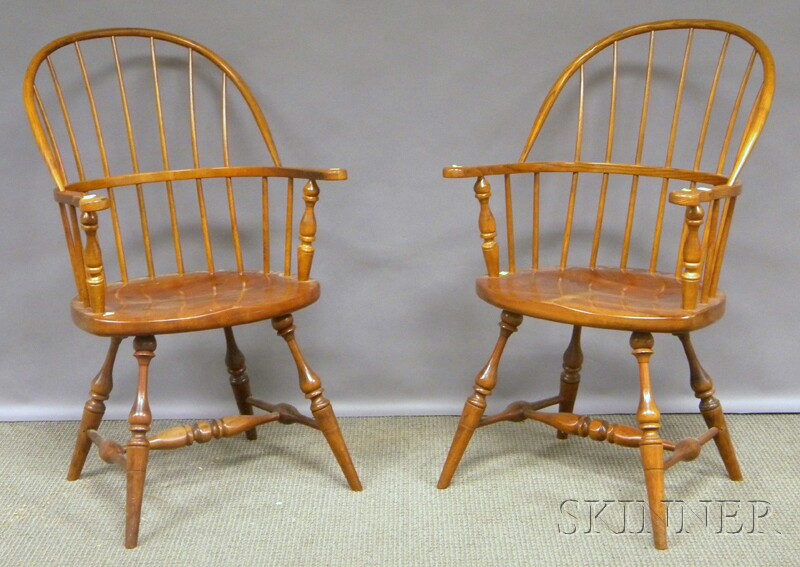 Appraisal: Pair of Stickley Cherry and Ash Windsor Sack-back Armchairs branded