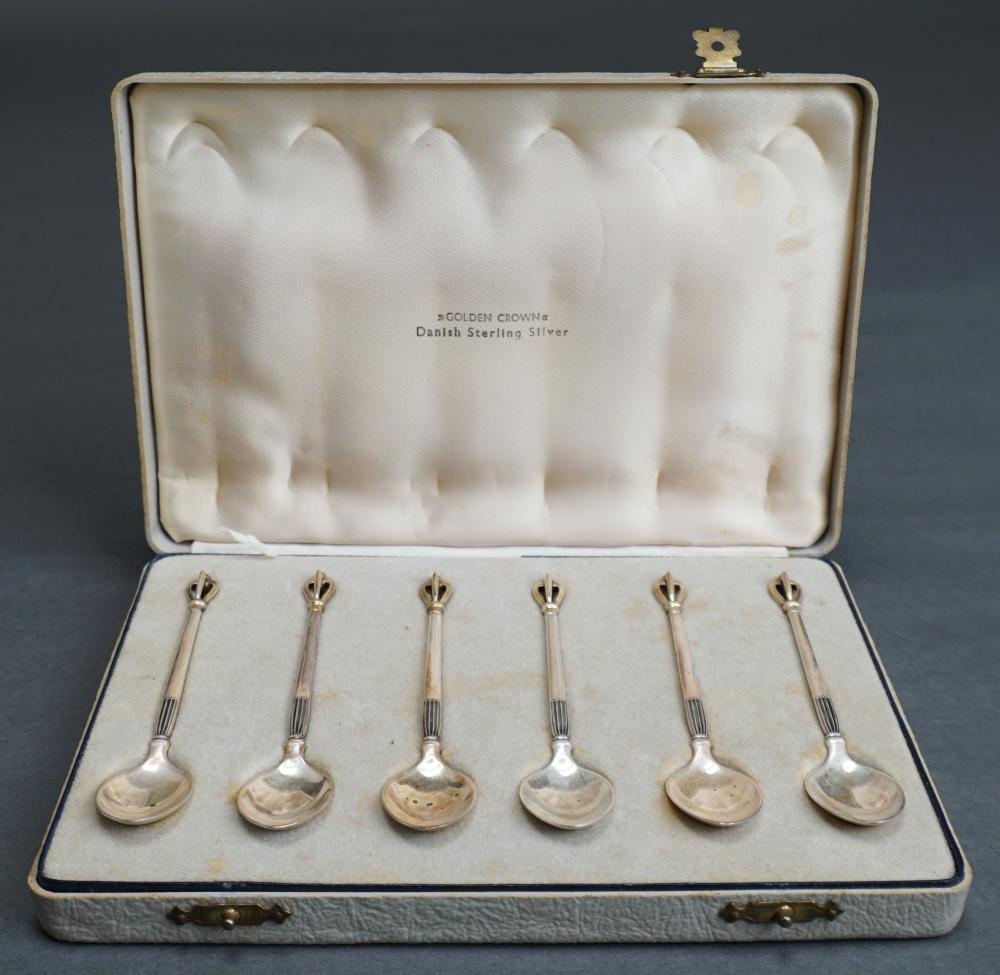 Appraisal: Cased Set of Six Danish Sterling Silver 'Golden Crown' Pattern