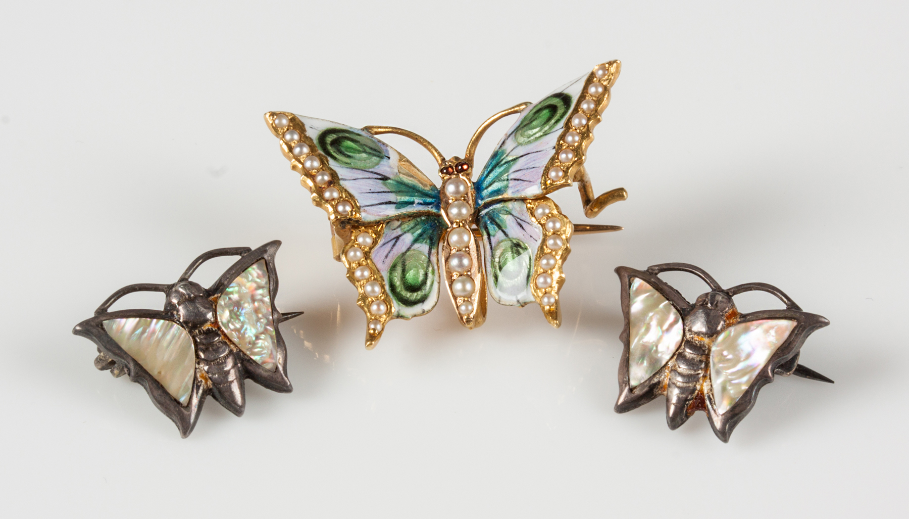 Appraisal: Vintage Butterfly Pins Earrings K Gold enamel seed pearl butterfly