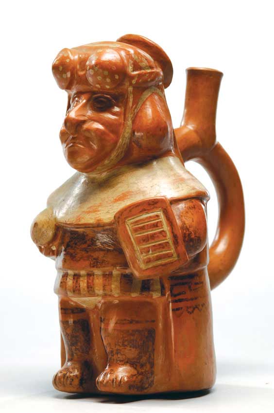 Appraisal: MOCHE PRE-COLUMBIAN VESSEL Peruvian Moche Pre-Columbian moulded pottery figural vessel