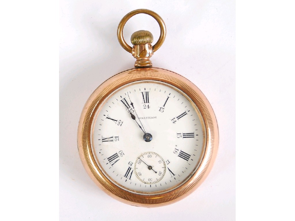 Appraisal: WALTHAM ROLLED GOLD OPEN FACED POCKET WATCH with keyless movement