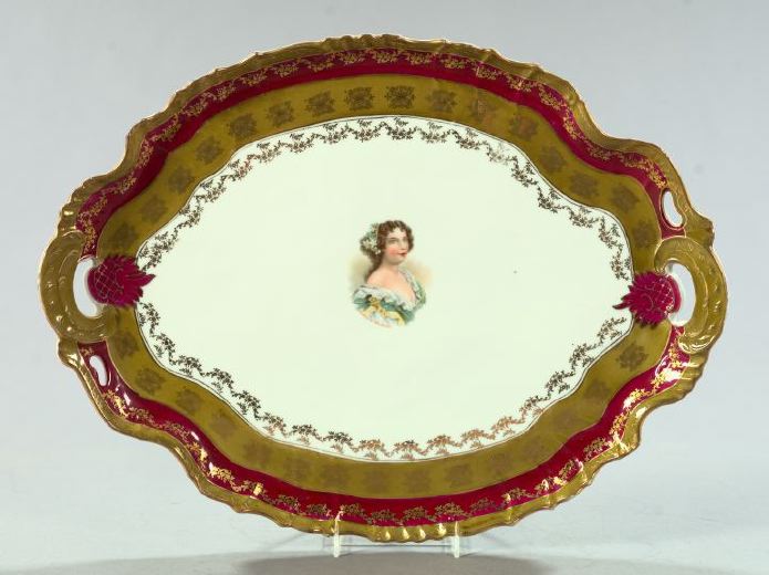 Appraisal: Carlsbad Austria Porcelain Oval Two-Handled Tray first quarter th century