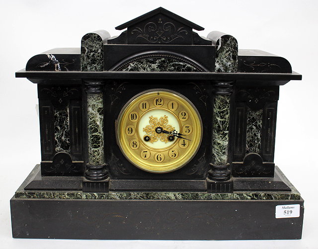 Appraisal: A LATE TH CENTURY BLACK SLATE AND MARBLE MANTLE CLOCK