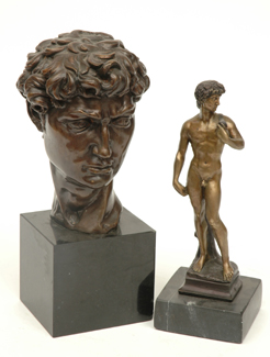 Appraisal: A BRONZE FIGURE AND A BUST OF DAVID