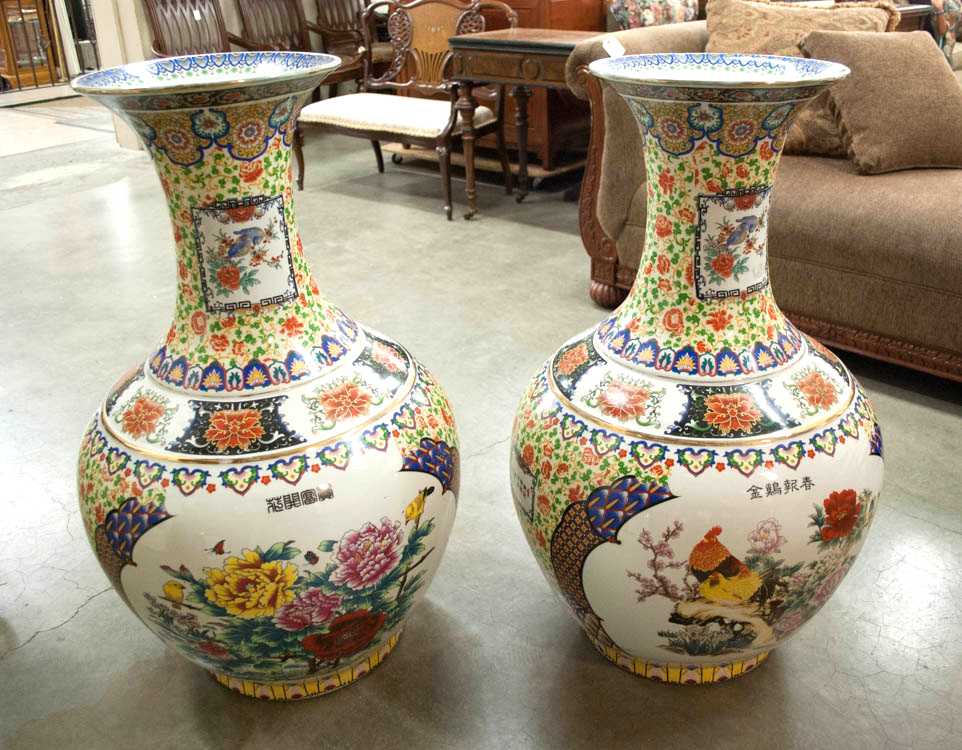 Appraisal: A LARGE PAIR OF CHINESE PORCELAIN FLOOR VASES pictorial panel