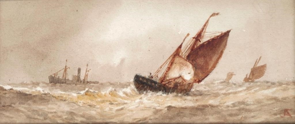 Appraisal: Miniature watercolor painting of a ship on choppy seas by