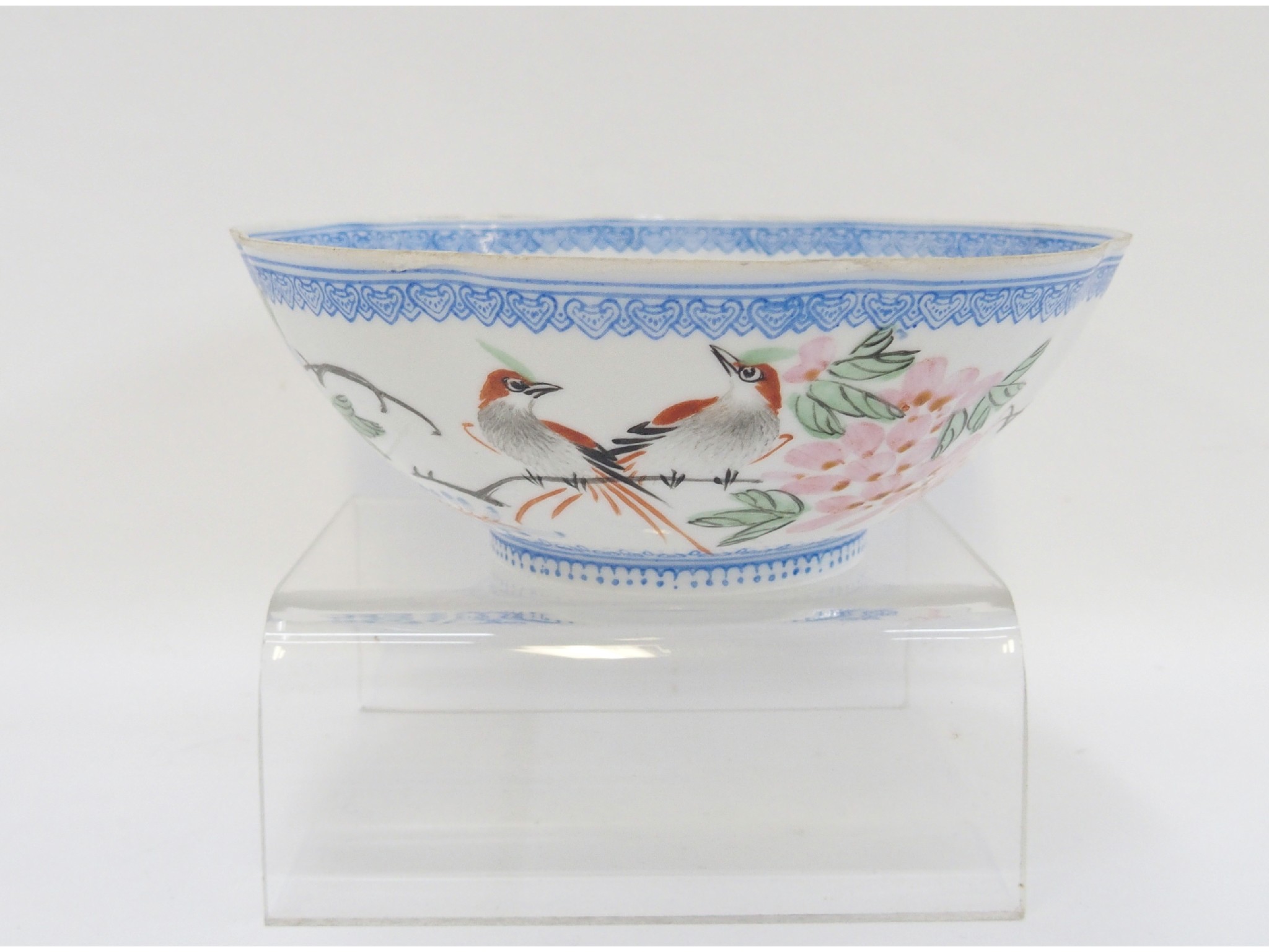 Appraisal: Eggshell porcelain bowl decorated with birds and wisteria