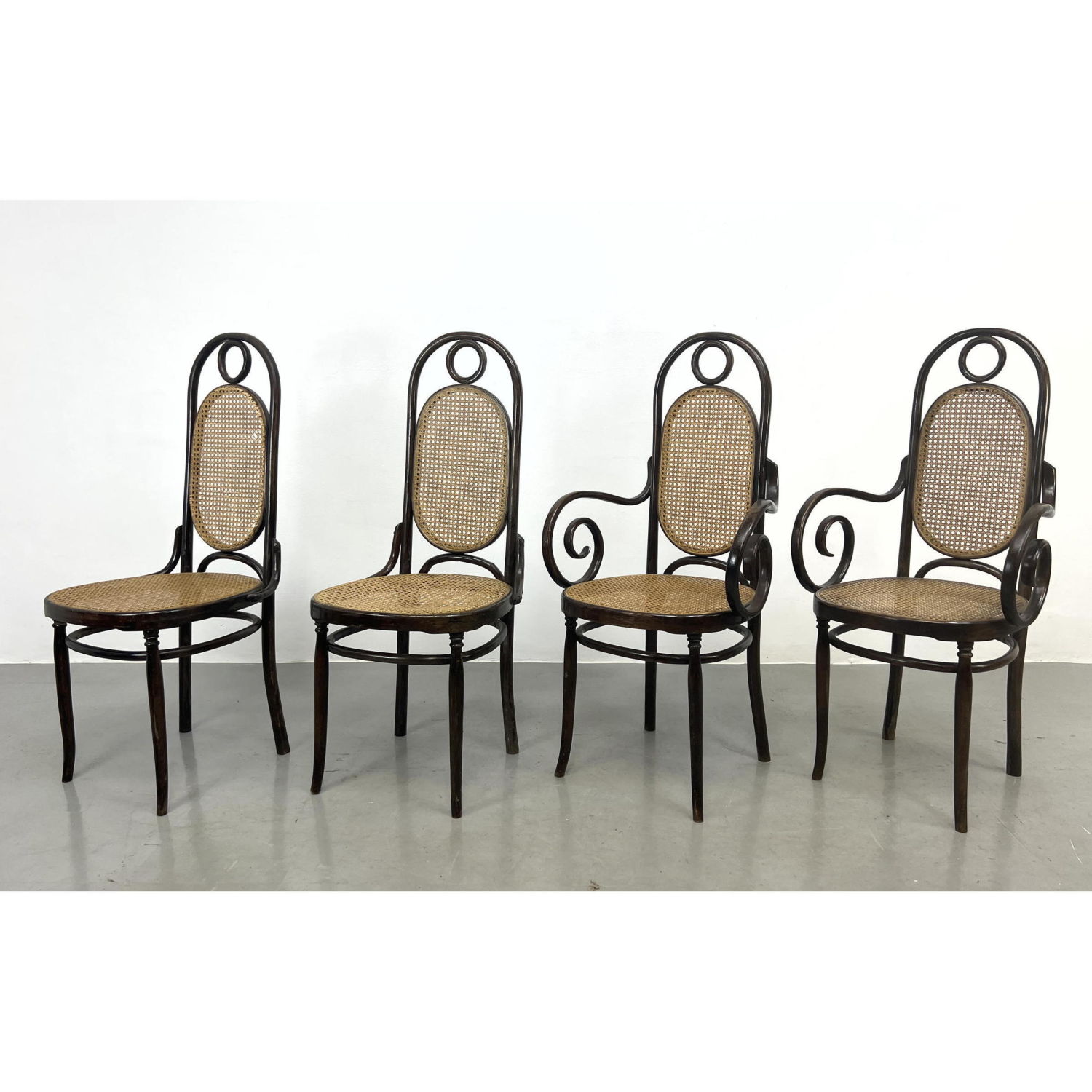 Appraisal: Set Thonet style Bentwood Dining Chairs Tall Backs with caned