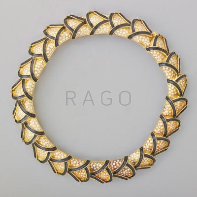 Appraisal: DIAMOND PAVE AND ENAMELED K GOLD COLLAR Serpentine form set