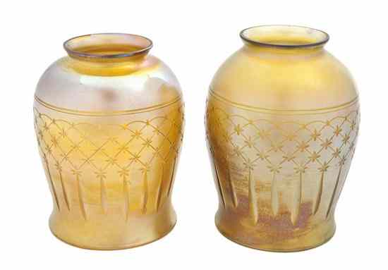 Appraisal: A Pair of Tiffany Etched Favrile Shades each of bell