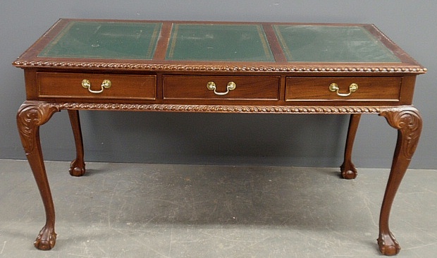 Appraisal: - Chippendale style carved mahogany desk c with tooled leather