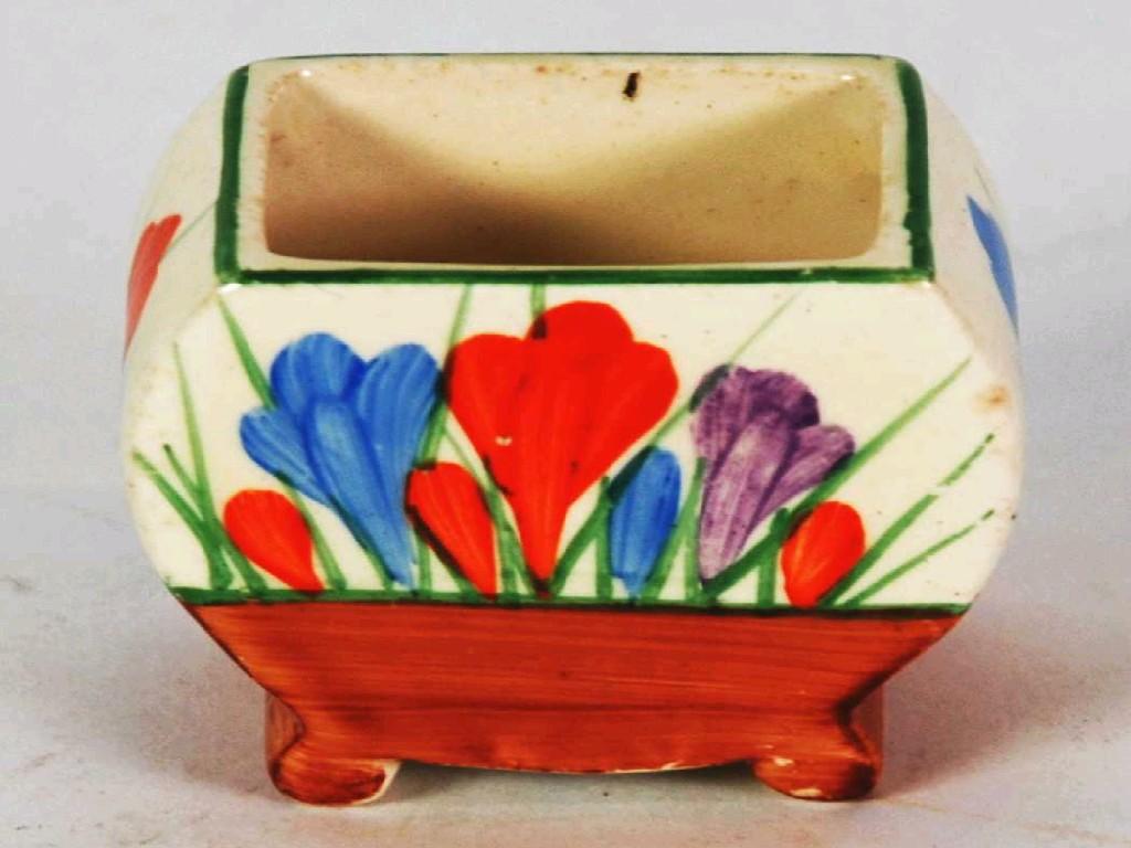 Appraisal: CLARICE CLIFF CROCUS PATTERN 'BIZARRE' POTTERY MATCH HOLDER MUSTARD POT