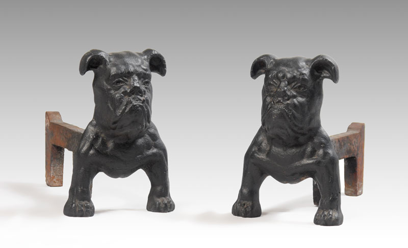 Appraisal: PAIR OF CAST IRON BULLDOG ANDIRONS Late th to early