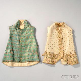 Appraisal: Two Embroidered Silk Waistcoats late th century fraying to silk