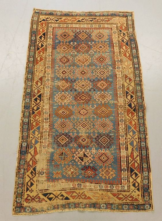 Appraisal: Antique Caucasian Light Blue Geometric Carpet Caucasus Circa - Red