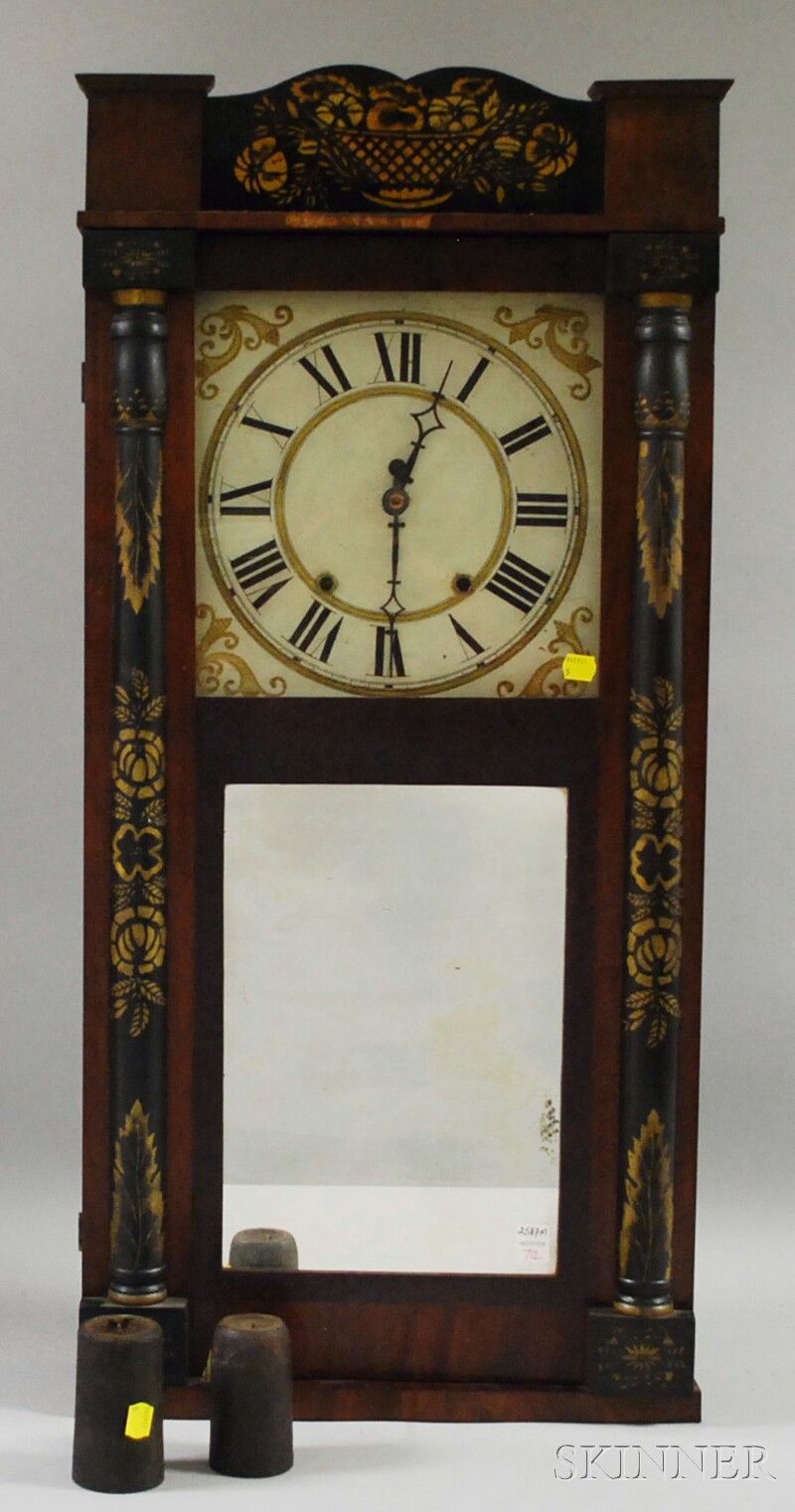 Appraisal: Jeromes' and Darrow Mahogany Shelf Clock Bristol Connecticut stencil-decorated splat