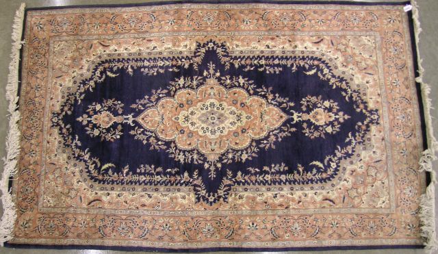 Appraisal: ' x ' Oriental Rug with navy blue field salmon